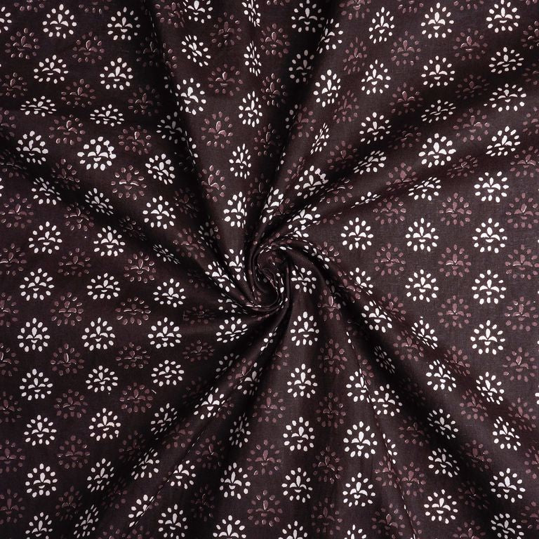 Brown & White Motifs Printed Pure Cotton Fabric