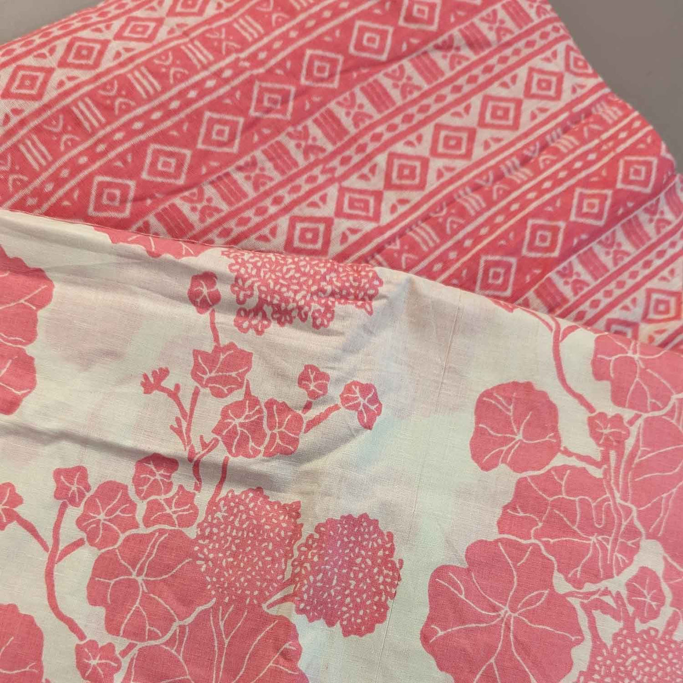 Peach & Pink Floral / Stripe Cotton Fabric Combo