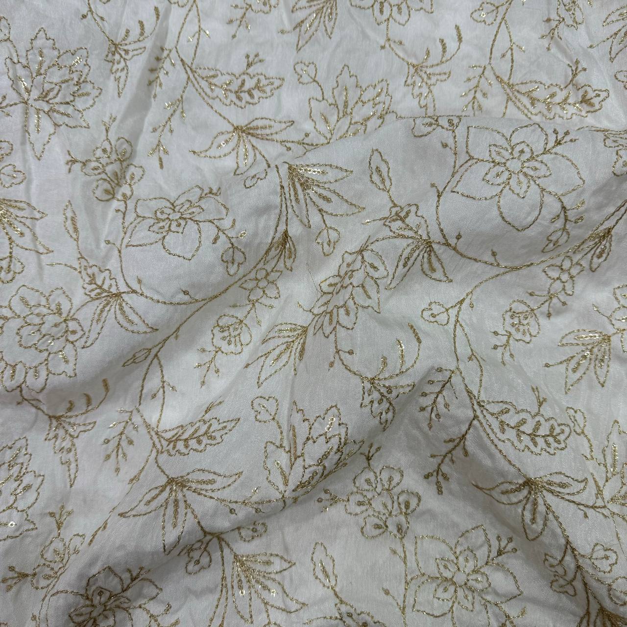 White Floral Sequins Embroidered Dyeable Viscose Dola Silk Fabric (Wholesale)