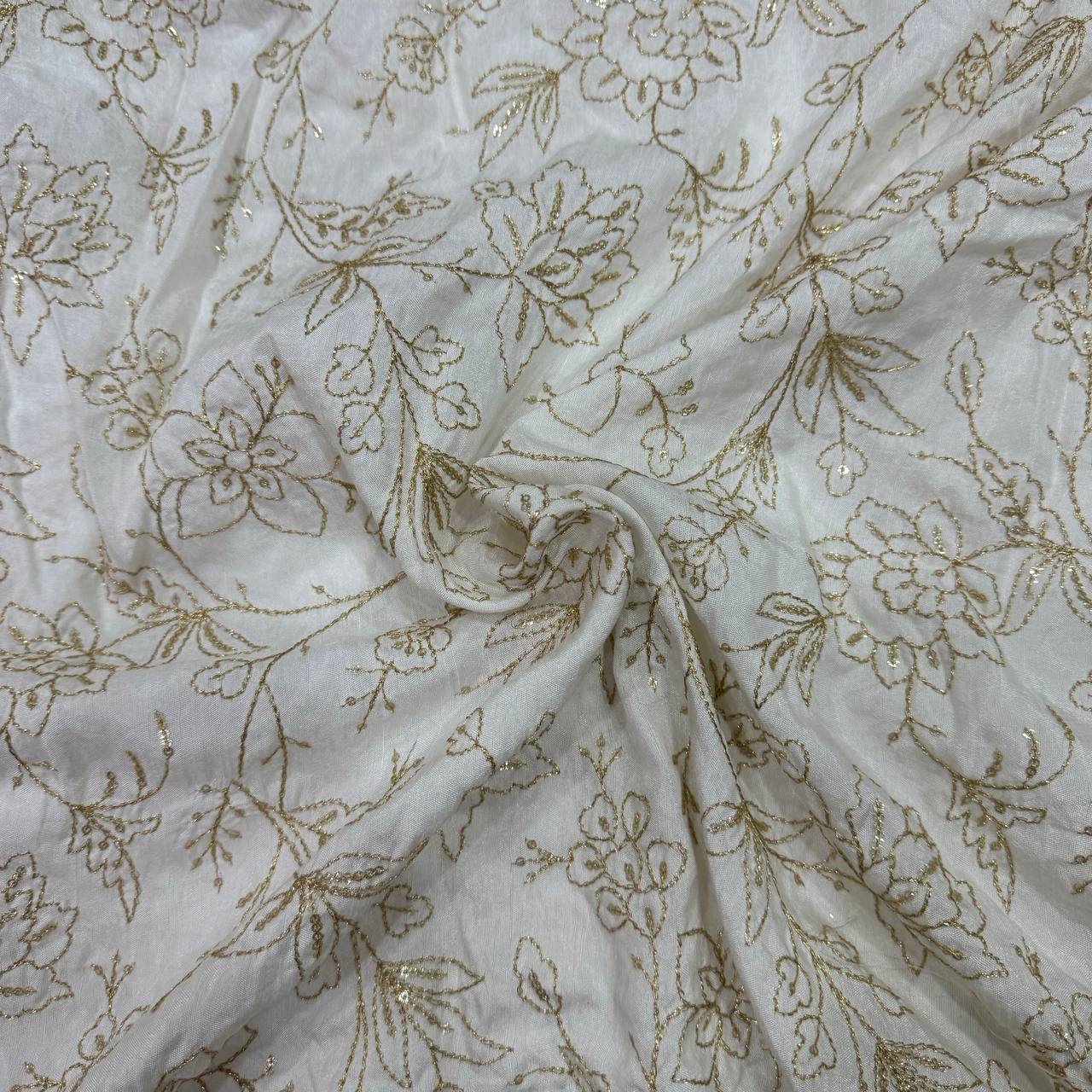 White Floral Sequins Embroidered Dyeable Viscose Dola Silk Fabric (Wholesale)