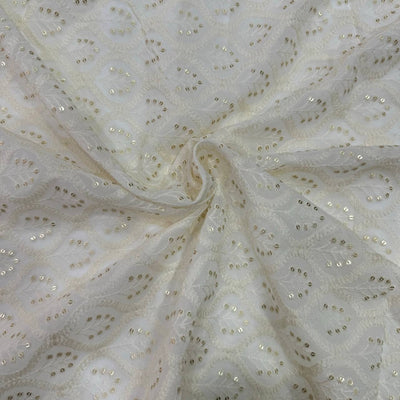 White Traditional Dyeable Lakhnavi Embroidered Viscose Georgette Fabric