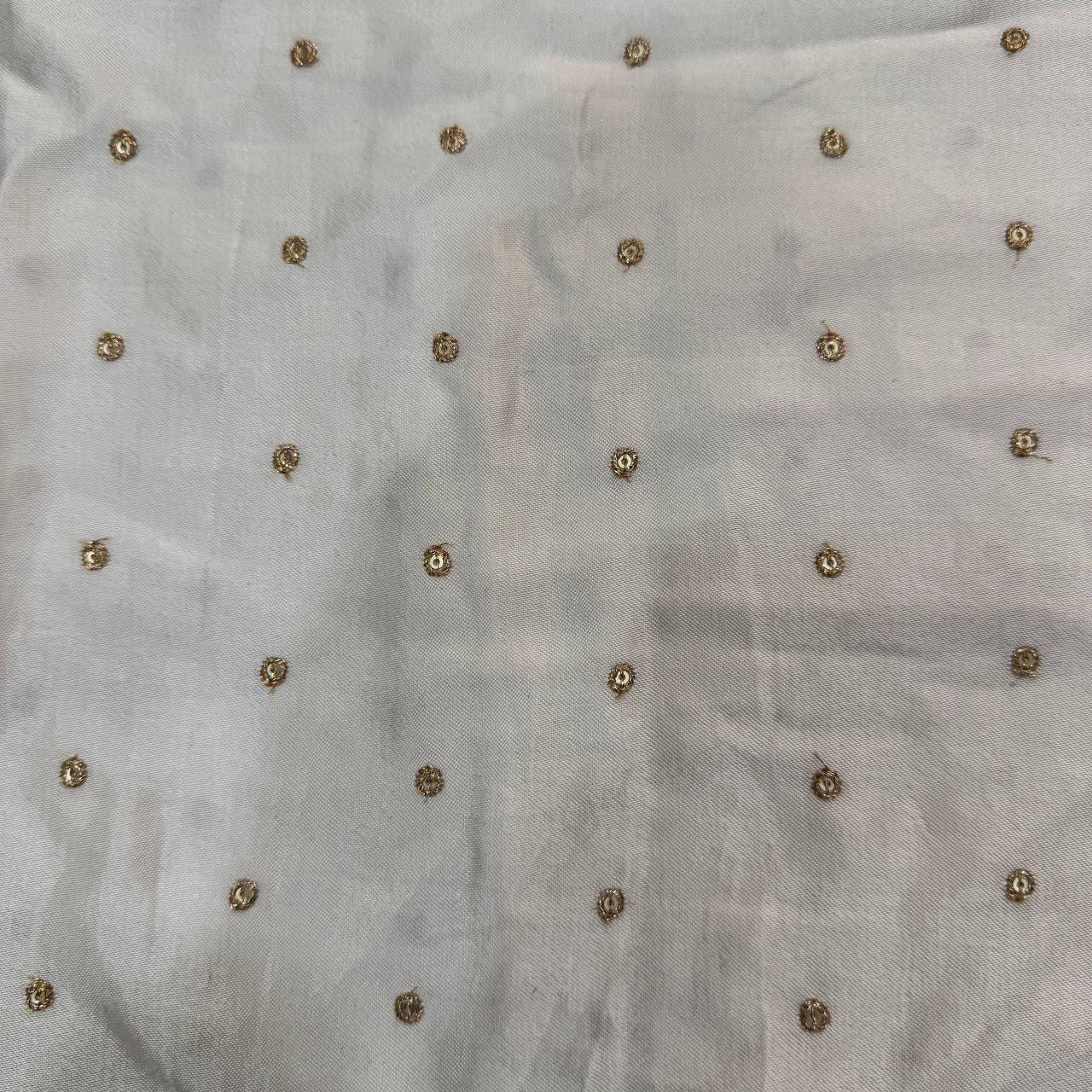 White Motifs Dyeable Embroidered Viscose Gaji Silk Fabric