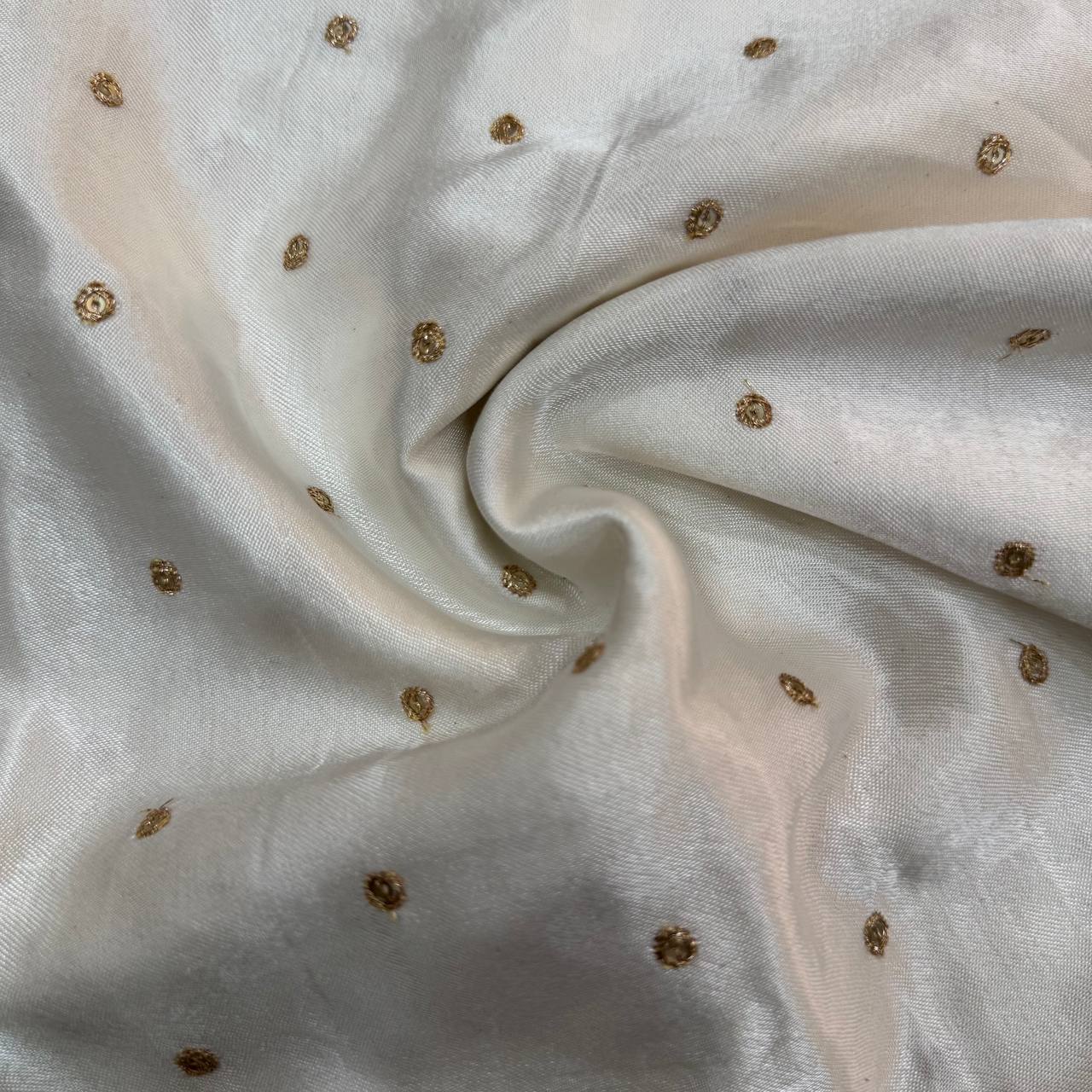 White Motifs Dyeable Embroidered Viscose Gaji Silk Fabric