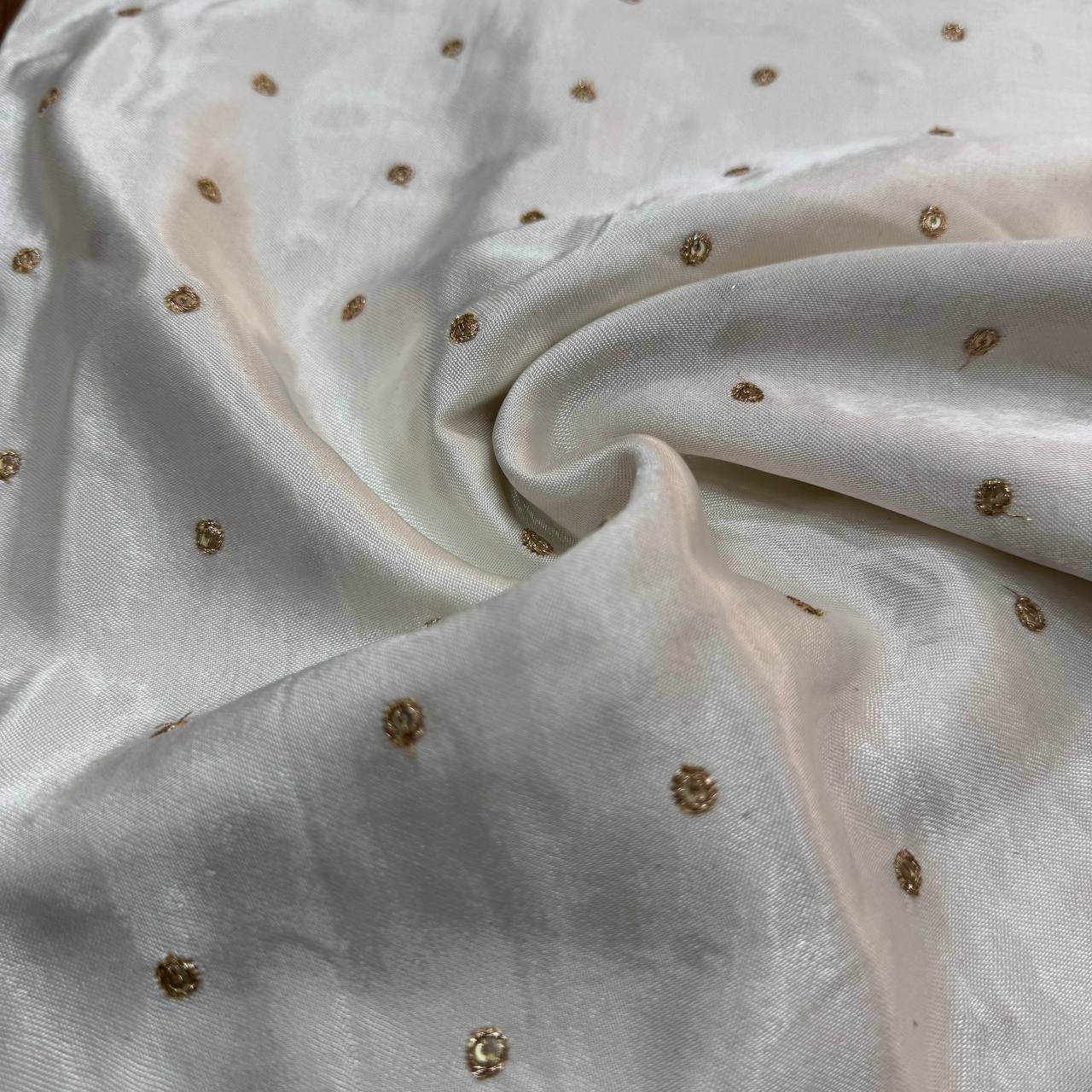 White Motifs Dyeable Embroidered Viscose Gaji Silk Fabric