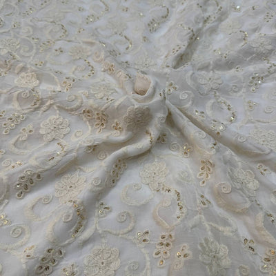 White Traditional Dyeable Lakhnavi Embroidered Viscose Georgette Fabric