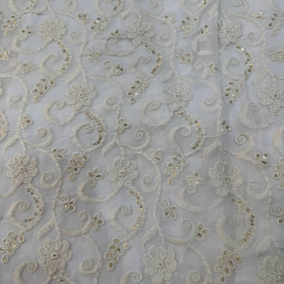 White Traditional Dyeable Lakhnavi Embroidered Viscose Georgette Fabric