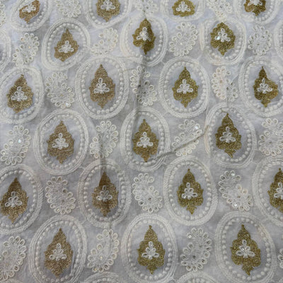 White Traditional Dyeable Lakhnavi Embroidered Viscose Georgette Fabric