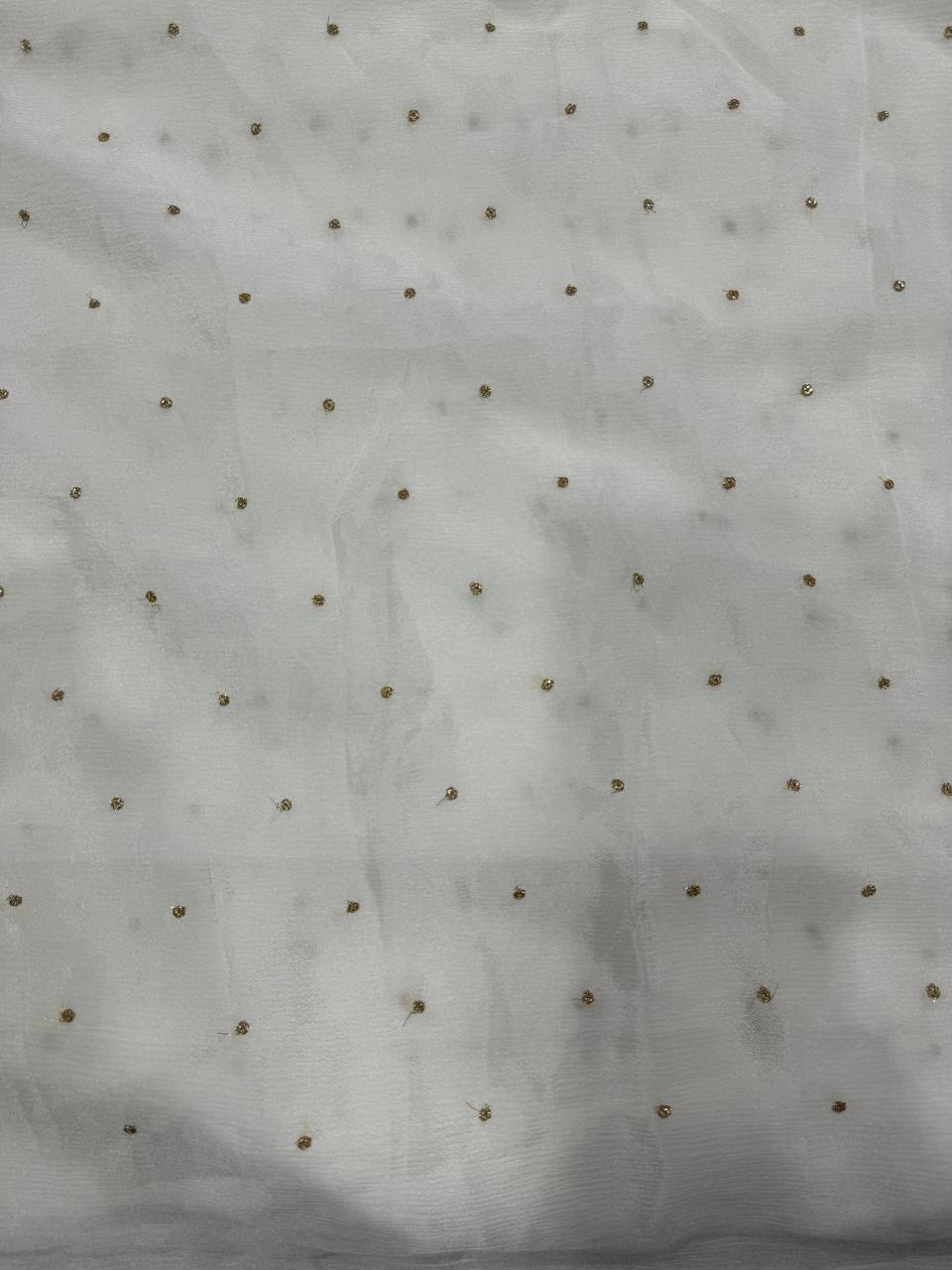 White Polka Butti Dyeable Embroidered Viscose Chinon Chiffon Fabric (Wholesale)