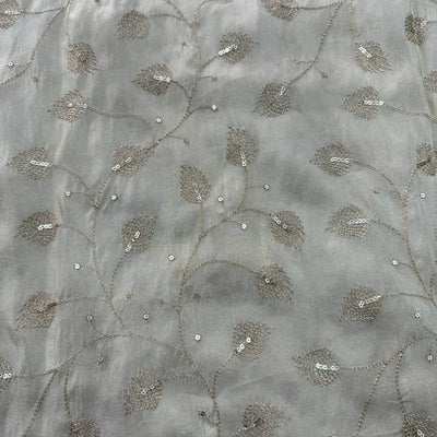White & Golden Floral Dyeable Embroidered Viscose Tissue Silk Fabric