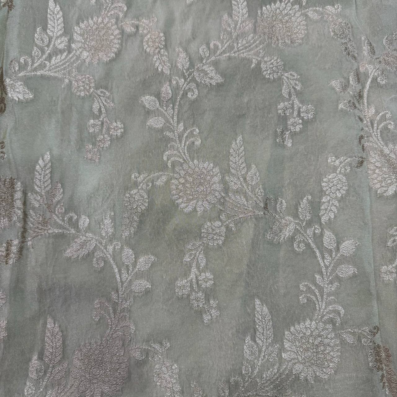 White & Rose Gold Floral Dyeable Zari Banarasi Viscose Tissue Silk Fabric (Wholesale)