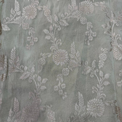 White & Rose Gold Floral Dyeable Zari Banarasi Viscose Tissue Silk Fabric (Wholesale)