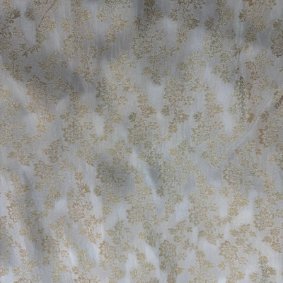 White & Golden Floral Dyeable Zari Banarasi Russian Silk Fabric