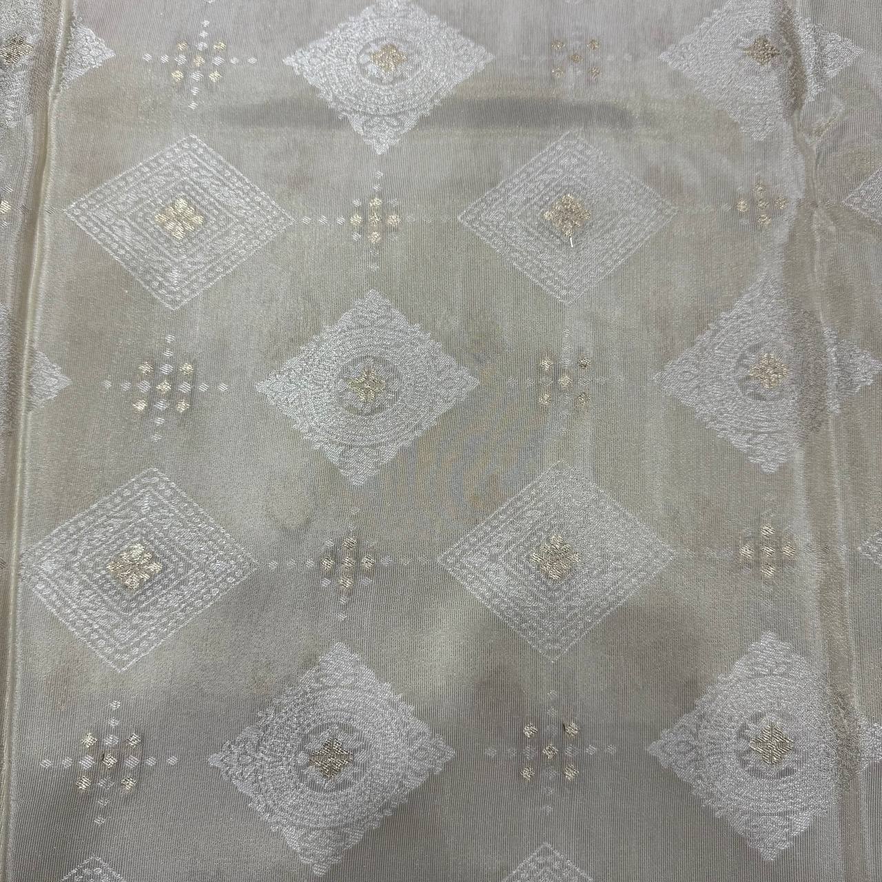 White & Golden Floral Dyeable Zari Banarasi Work Viscose Tissue Silk Fabric (Wholesale)