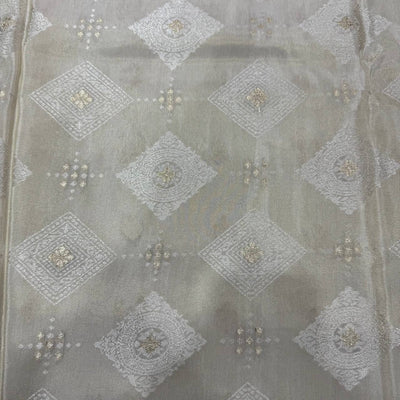 White & Golden Floral Dyeable Zari Banarasi Work Viscose Tissue Silk Fabric (Wholesale)