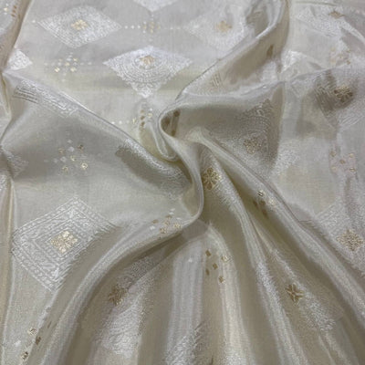 White & Golden Floral Dyeable Zari Banarasi Work Viscose Tissue Silk Fabric (Wholesale)