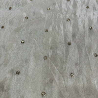 White & Gold Motifs Butti Dyeable Embroidered Viscose Tissue Silk Fabric