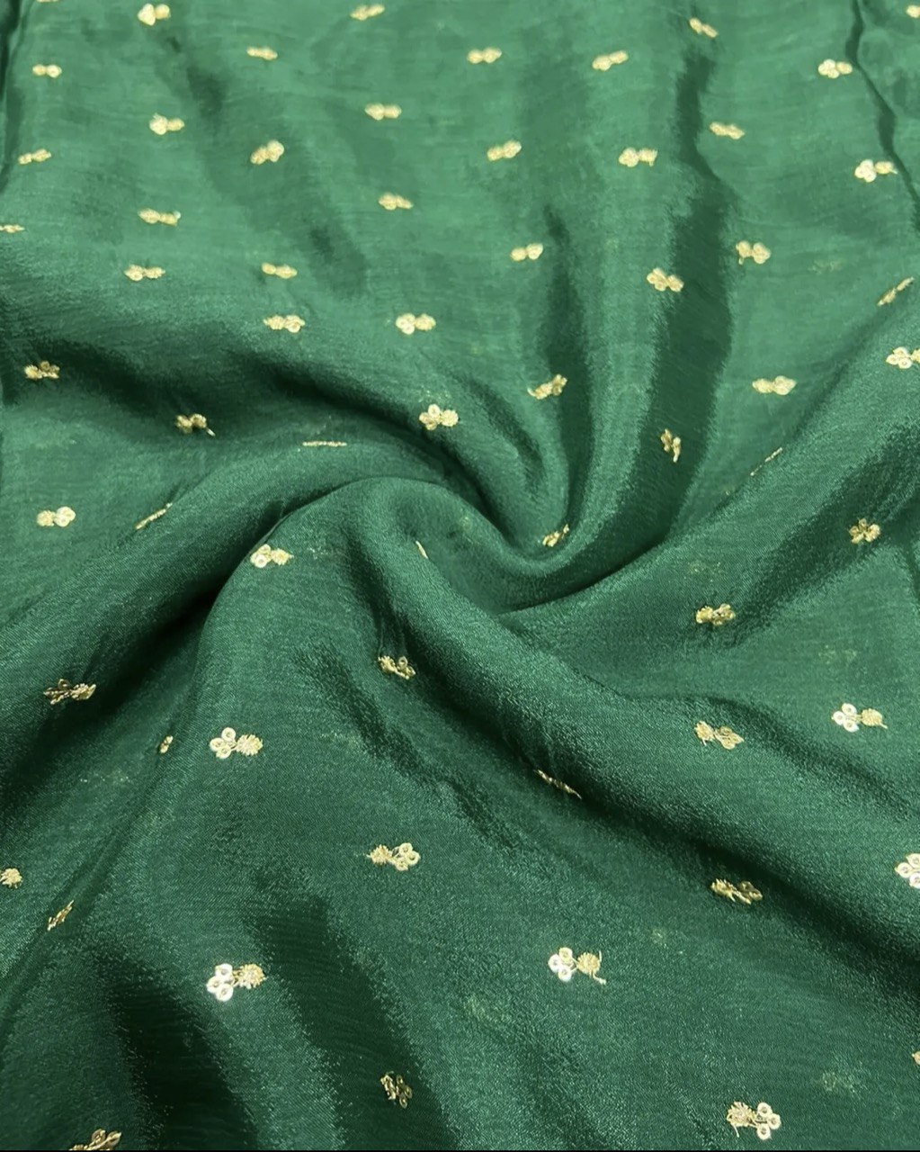 Dark Green Floral Butti Embroidered Viscose Chinon Chiffon Fabric (Wholesale)