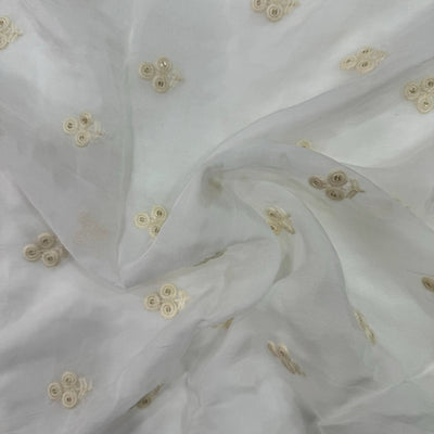 White Motifs Dyeable Butti Thread Embroidered Viscose Organza Fabric