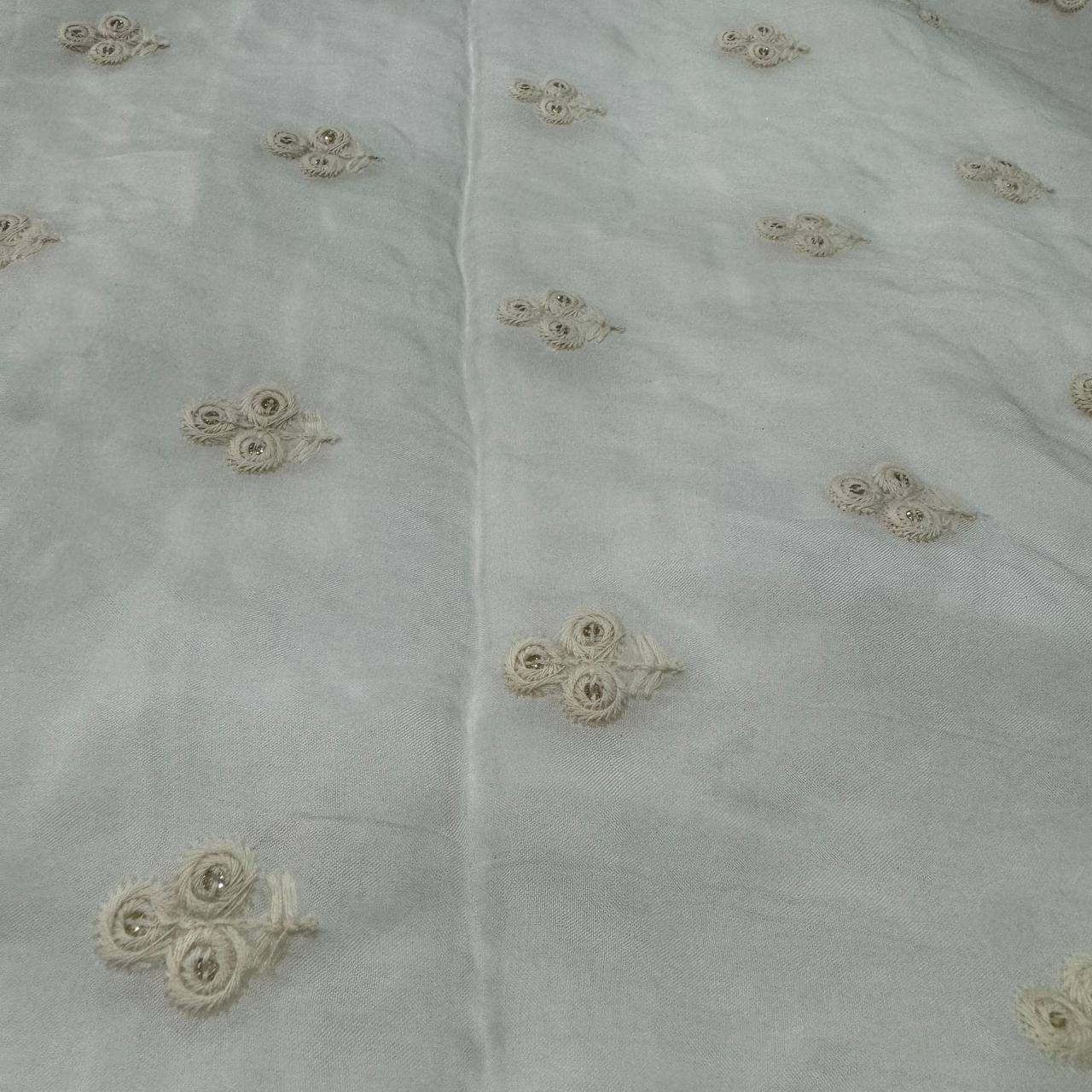 White Motifs Dyeable Butti Thread Embroidered Viscose Organza Fabric