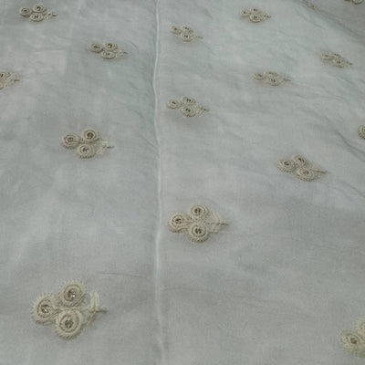 White Motifs Dyeable Butti Thread Embroidered Viscose Organza Fabric (Wholesale)