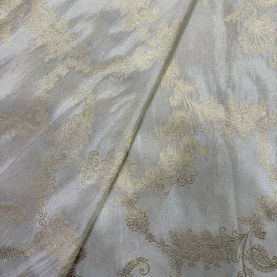 White & Rose Gold Floral Dyeable Zari Banarasi Viscose Tissue Silk Fabric (Wholesale)