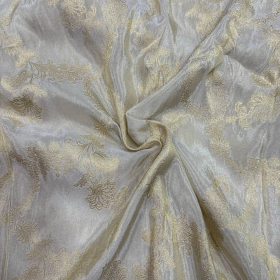 White & Rose Gold Floral Dyeable Zari Banarasi Viscose Tissue Silk Fabric (Wholesale)