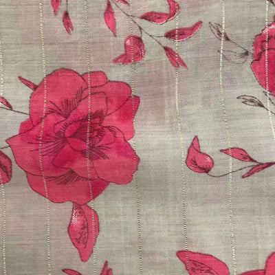 Pink & Beige Floral Viscose Lurex Fabric (Wholesale)