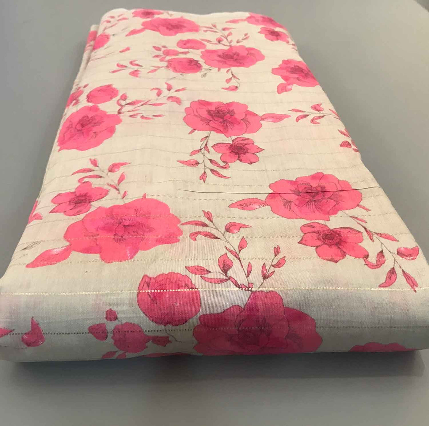 Pink & Beige Floral Viscose Lurex Fabric (Wholesale)