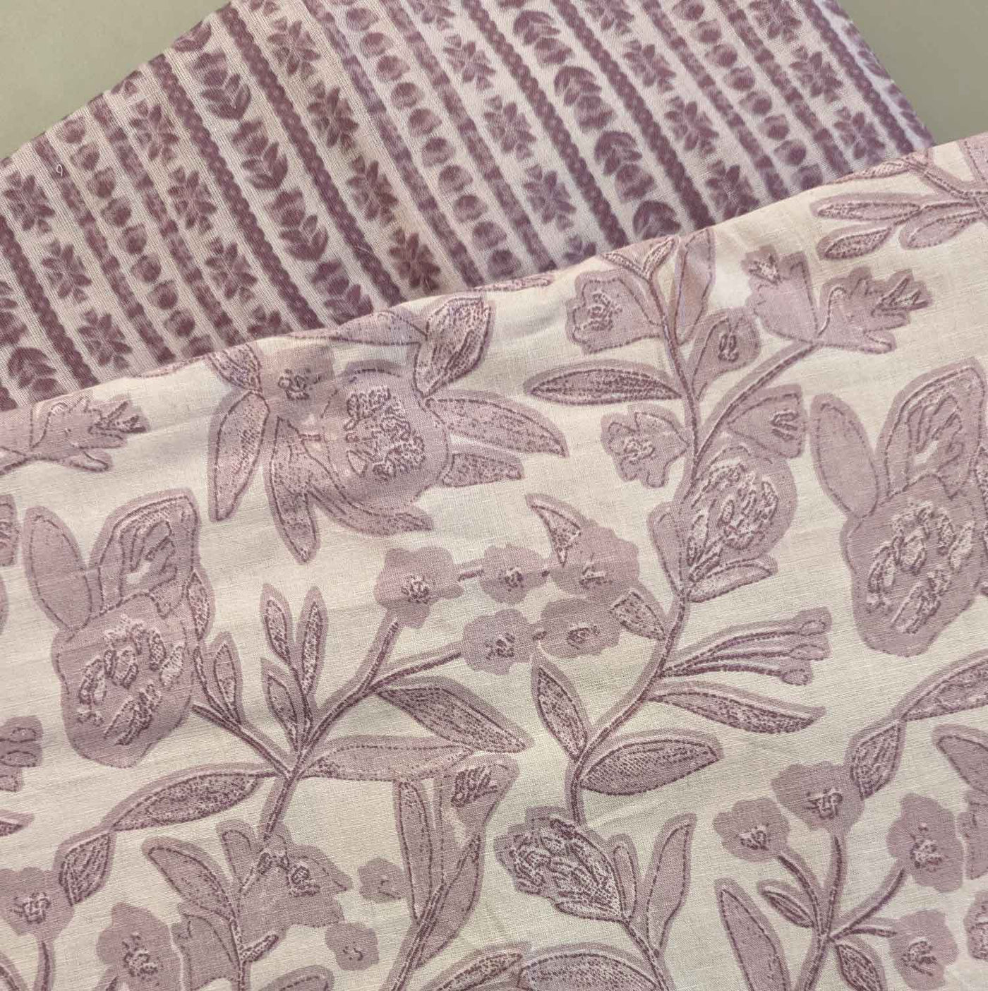 Pink & Cream Floral / Stripes Cotton Fabric Combo