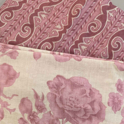 Pink & Cream  Floral / Stripes Cotton Fabric Combo