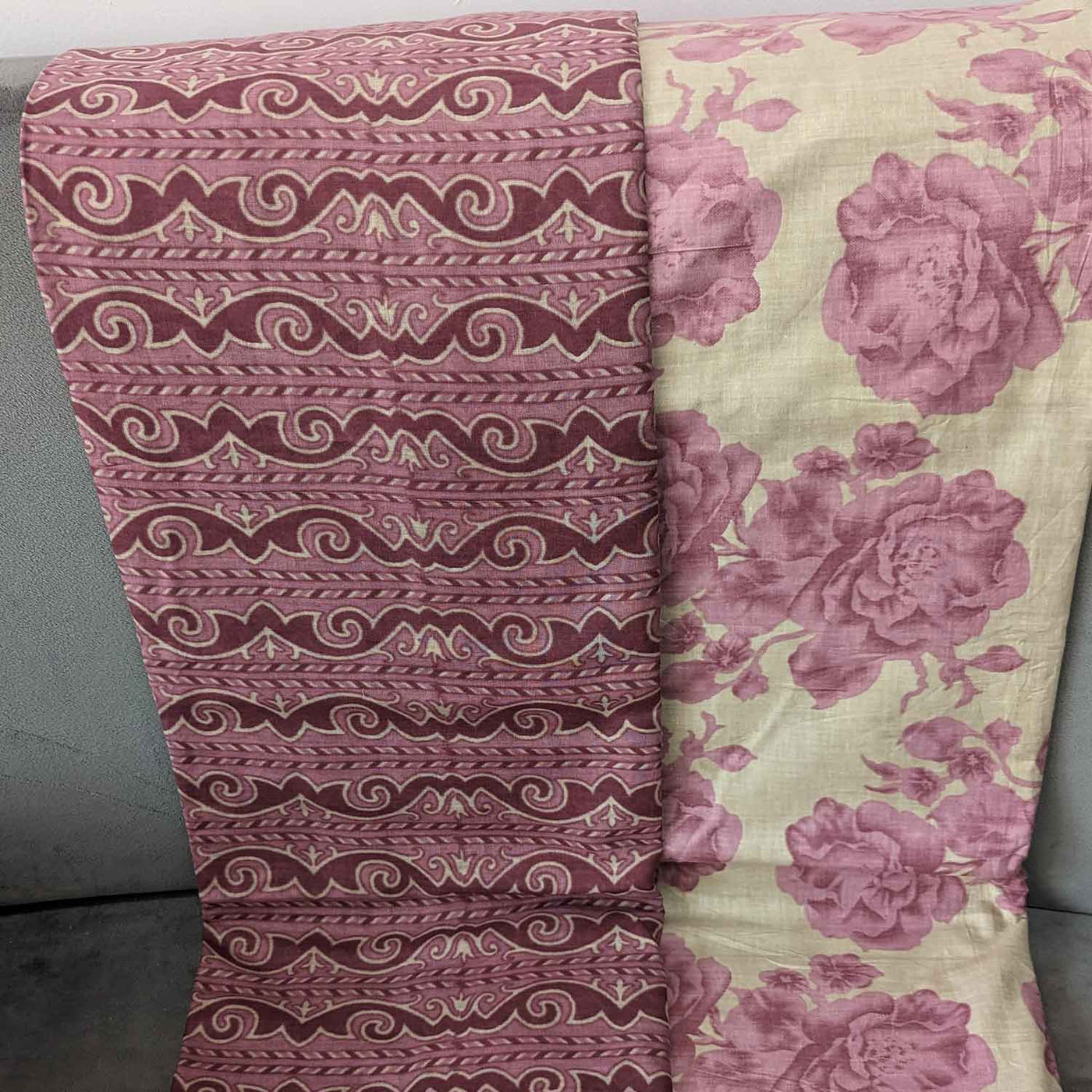 Pink & Cream  Floral / Stripes Cotton Fabric Combo