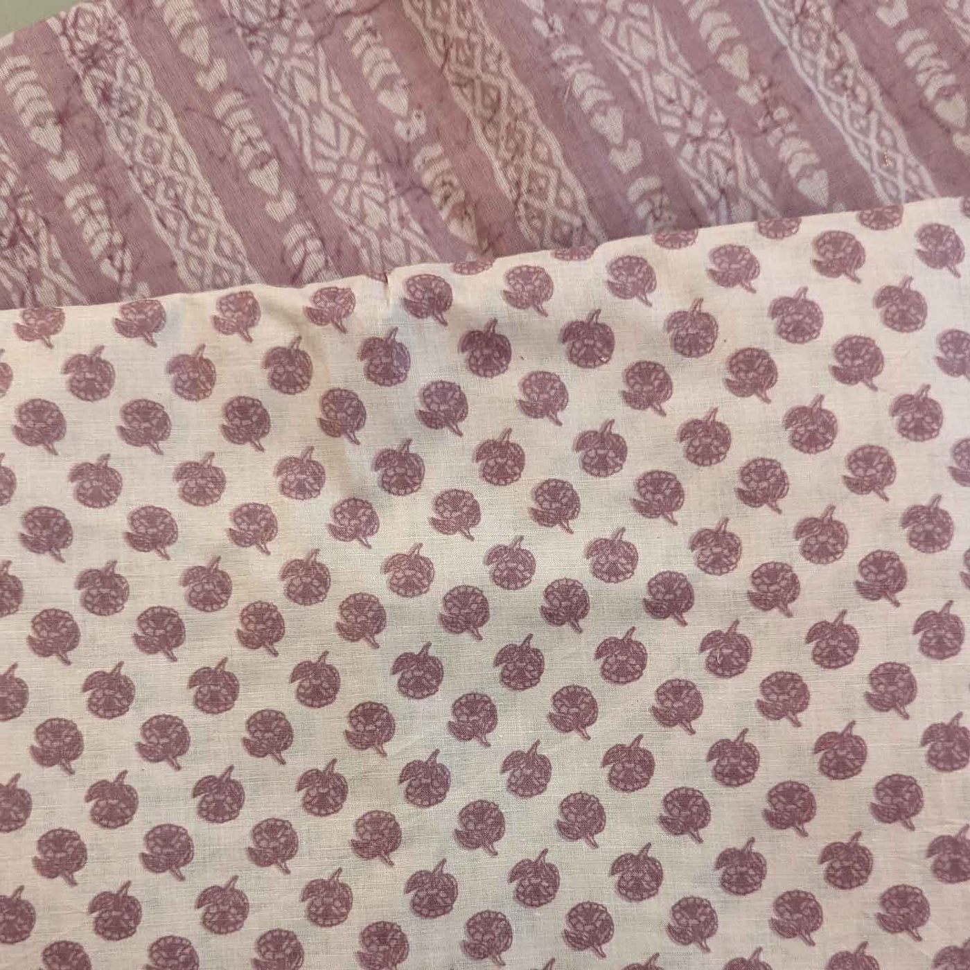 Pink & Cream Motifs / Stripes Cotton Fabric Combo