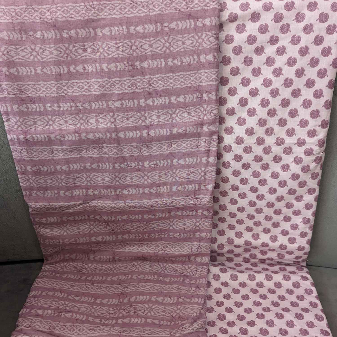 Pink & Cream Motifs / Stripes Cotton Fabric Combo