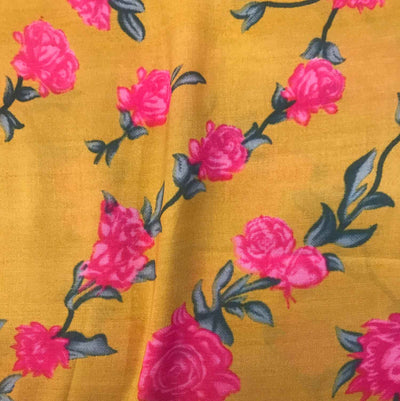 Pink Floral Yellow Muslin Silk Fabric