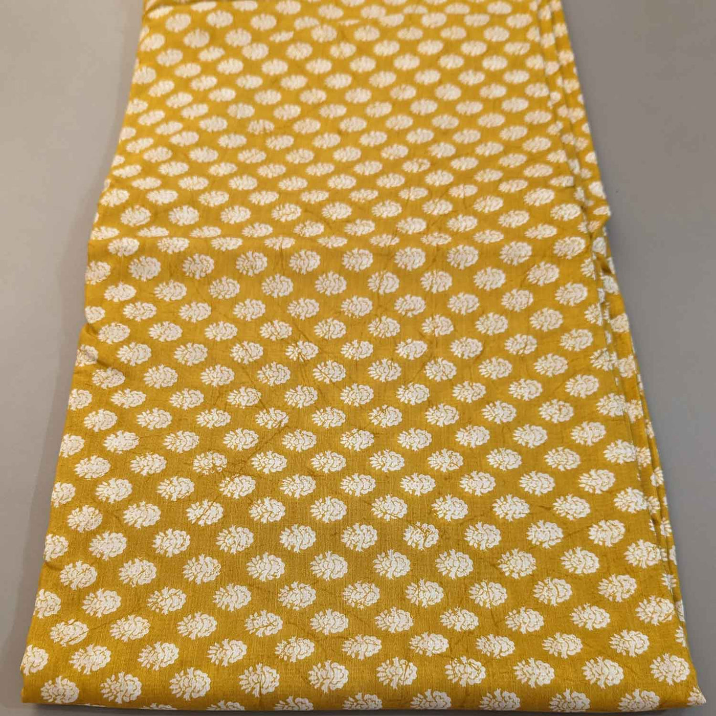 Mustard & White Motifs Viscose Muslin Silk Fabric