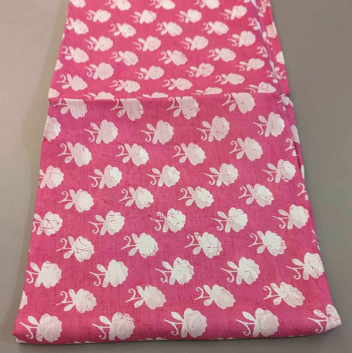 Pink & White Motifs Viscose Muslin Silk Fabric