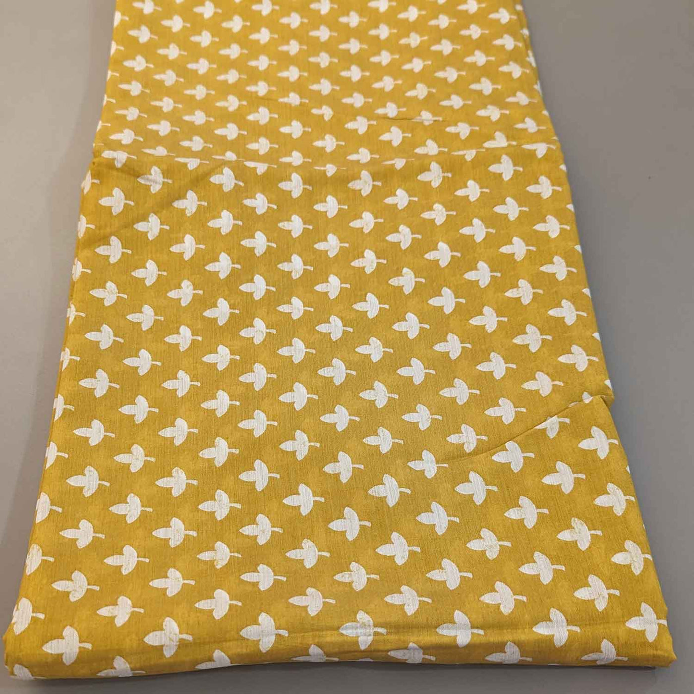 Mustard & White Floral Viscose Muslin Silk Fabric