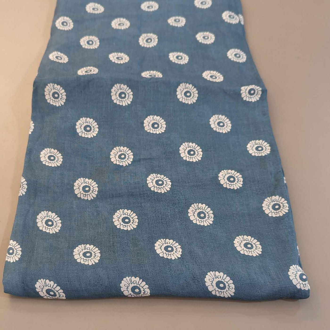 Blue & White Motifs Viscose Muslin Silk Fabric