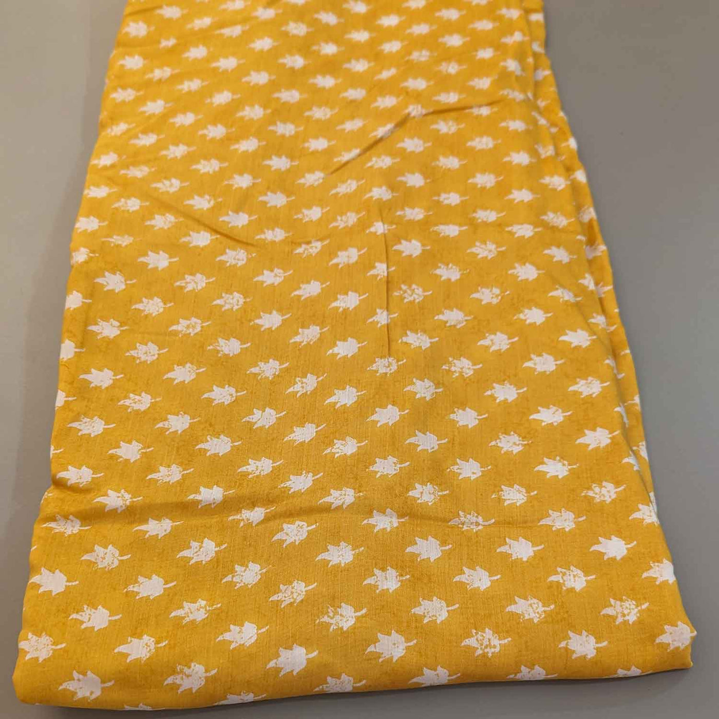 Mustard & White Motifs Viscose Muslin Silk Fabric