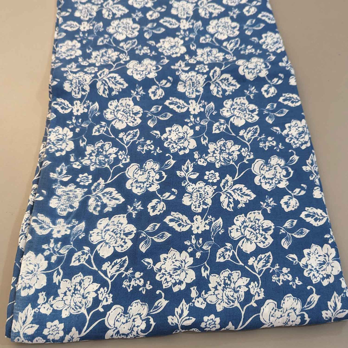 Blue & White Floral Viscose Muslin Silk Fabric