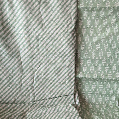 Green & White Motifs / Stripes Cotton Fabric Combo