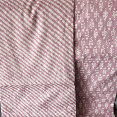 Pink & White Motifs / Stripes Cotton Fabric Combo