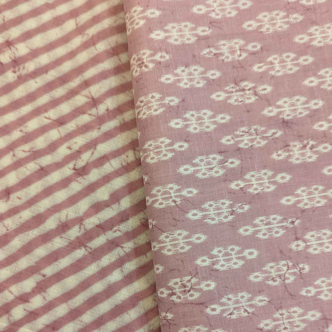 Pink & White Motifs / Stripes Cotton Fabric Combo