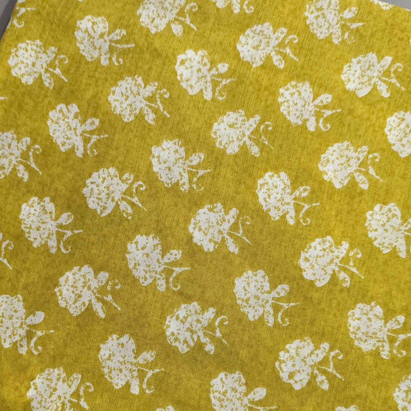 Precut Of Yellow & White Floral Muslin Silk Fabric