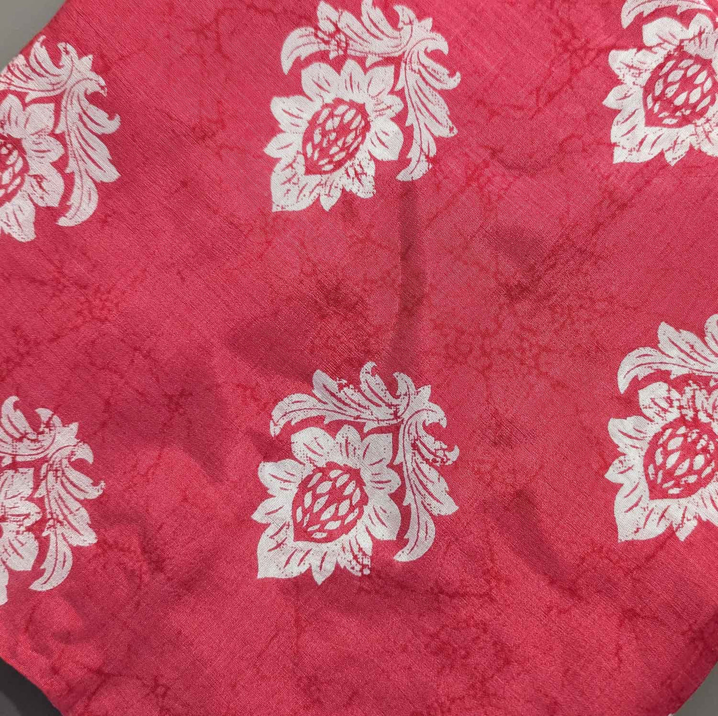 Precut Of Pink & White Floral Muslin Silk Fabric