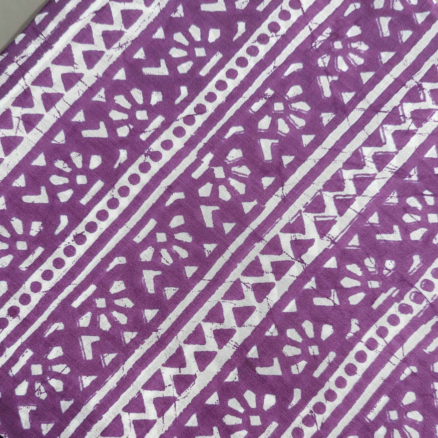 Precut Of Violet & White Traditional Muslin Silk Fabric