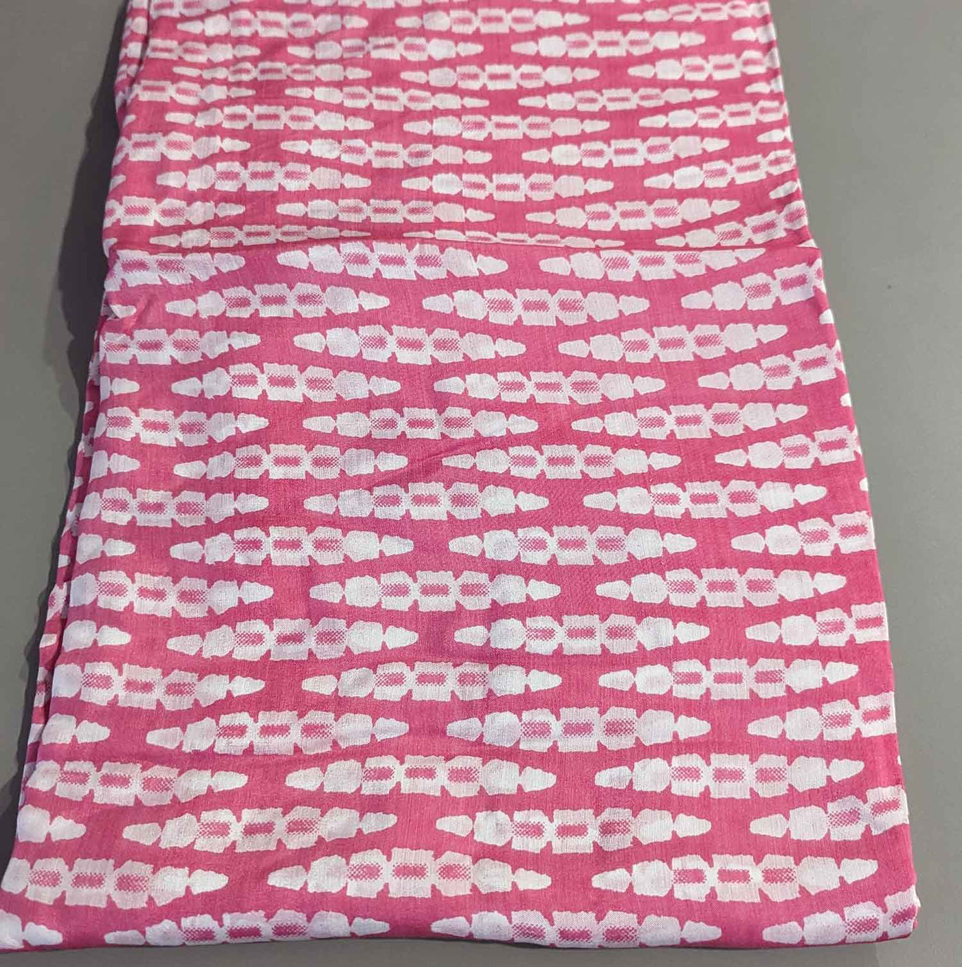 Pink & White Motifs Viscose Muslin Silk Fabric