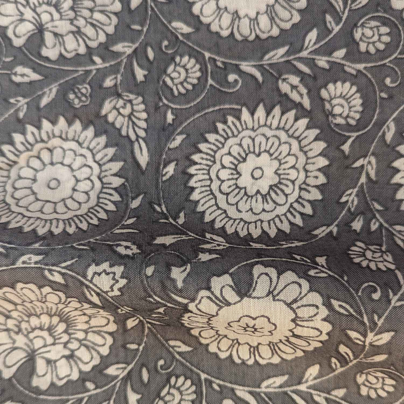 Gray & White Floral Muslin Silk Fabric