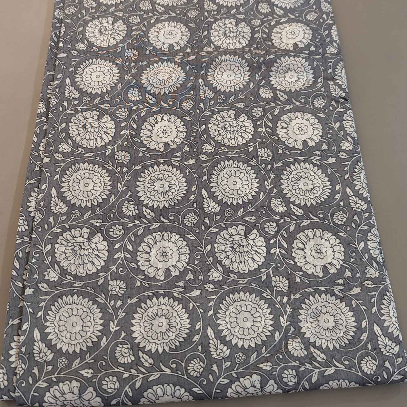 Gray & White Floral Muslin Silk Fabric