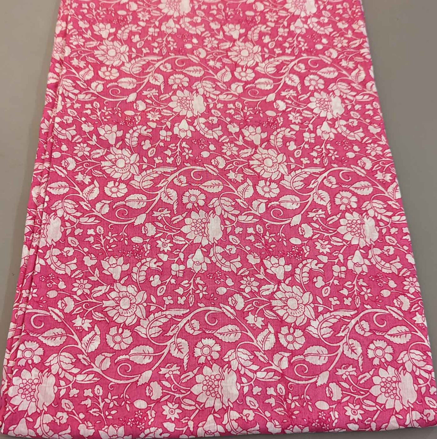 Pink & White Floral Muslin Silk Fabric